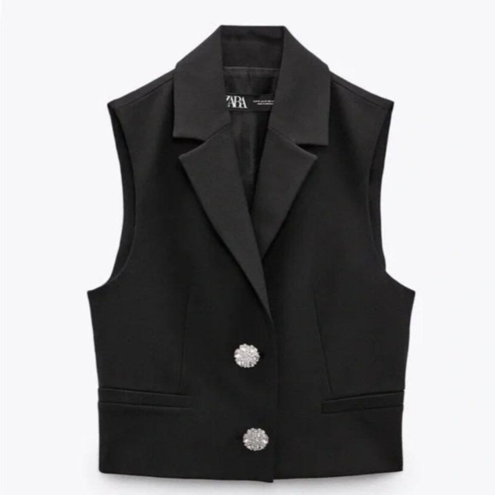ZARA JEWEL BUTTON CROPPED VEST SIZE MEDIUM